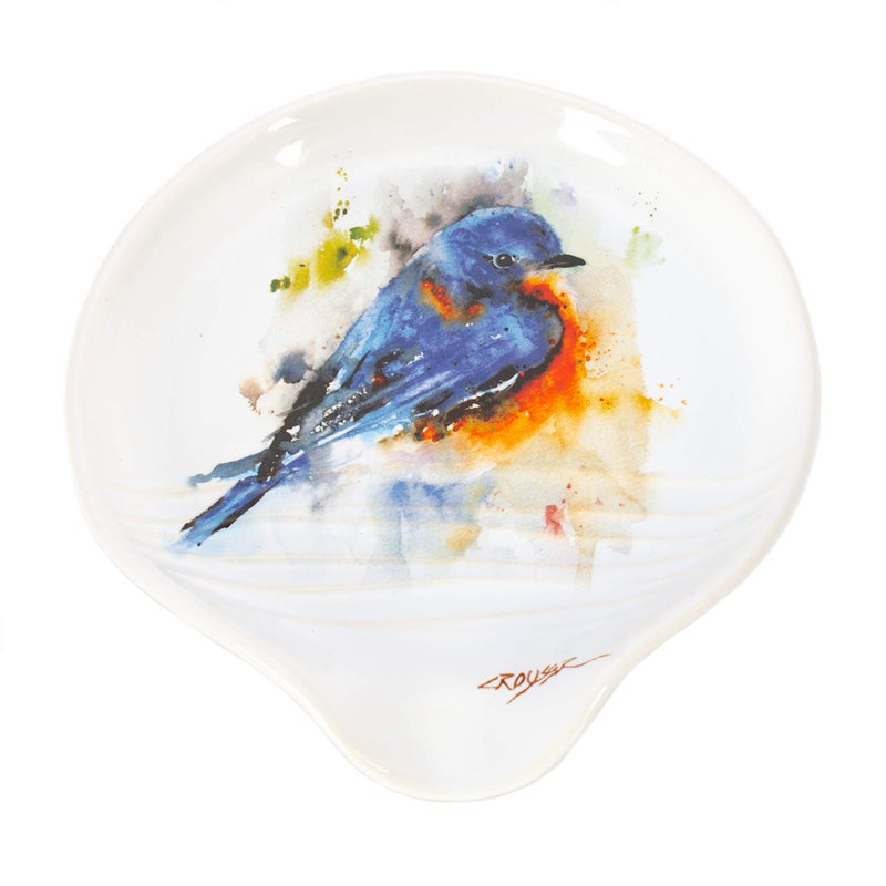 DEMDACO Dean Crouser Bluebird Watercolor 5 x 5 Glossy Ceramic Stoneware Spoon Rest - Image 1